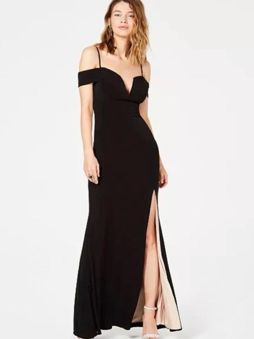 City Studio Black Maxi Dress Low V Neckline Size 7